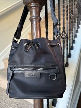 Longchamp Black Nylon Drawstring Shoulder Bag